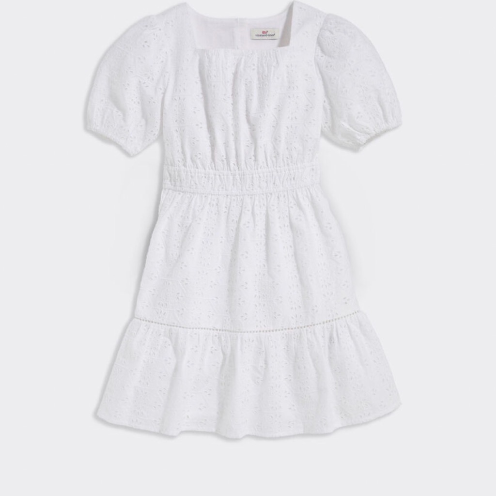 Vineyard Vines White Eyelet Puff-Sleeve Sundress